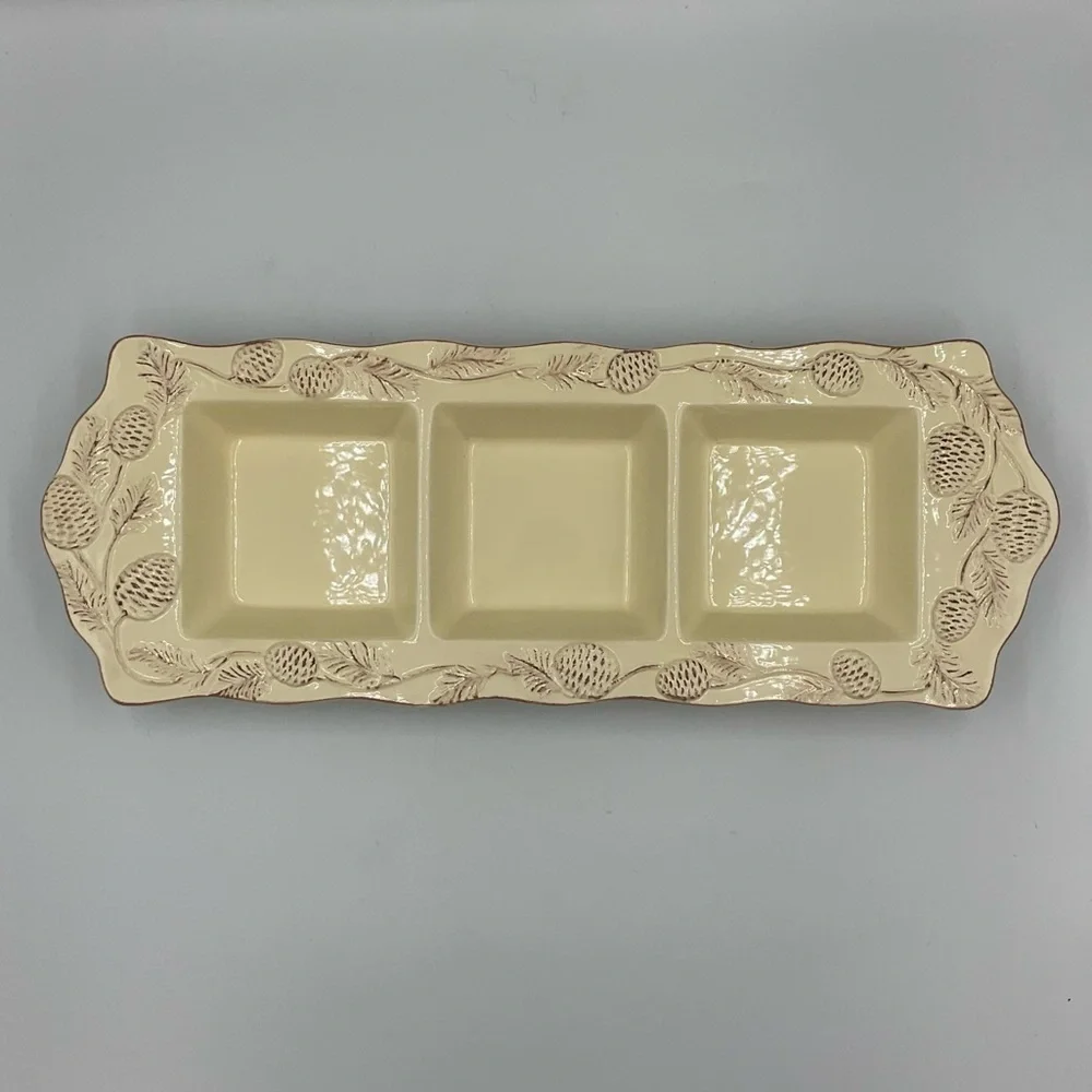 October Hill Beige 3 Section Divided Relish Hors d’oeuvre Dish
